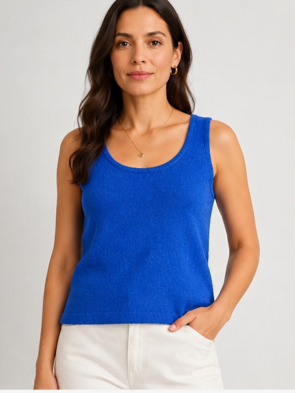 St. John Sport Santana Knit Scoop Neck Cobalt Blue Shell Tank Top Medium